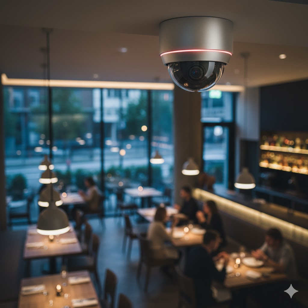 Cámara de seguridad en lobby de hotel