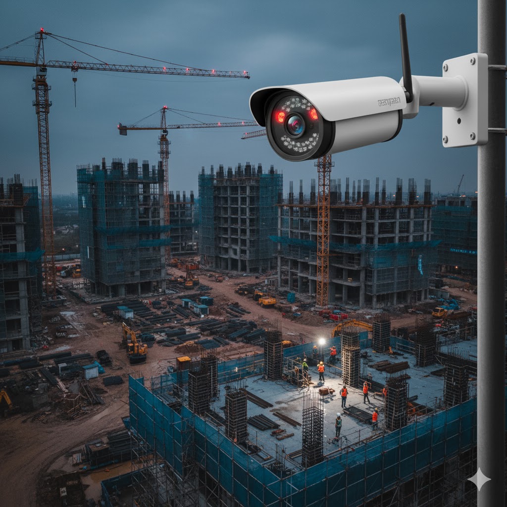 Cámara de seguridad en sitio de construcción