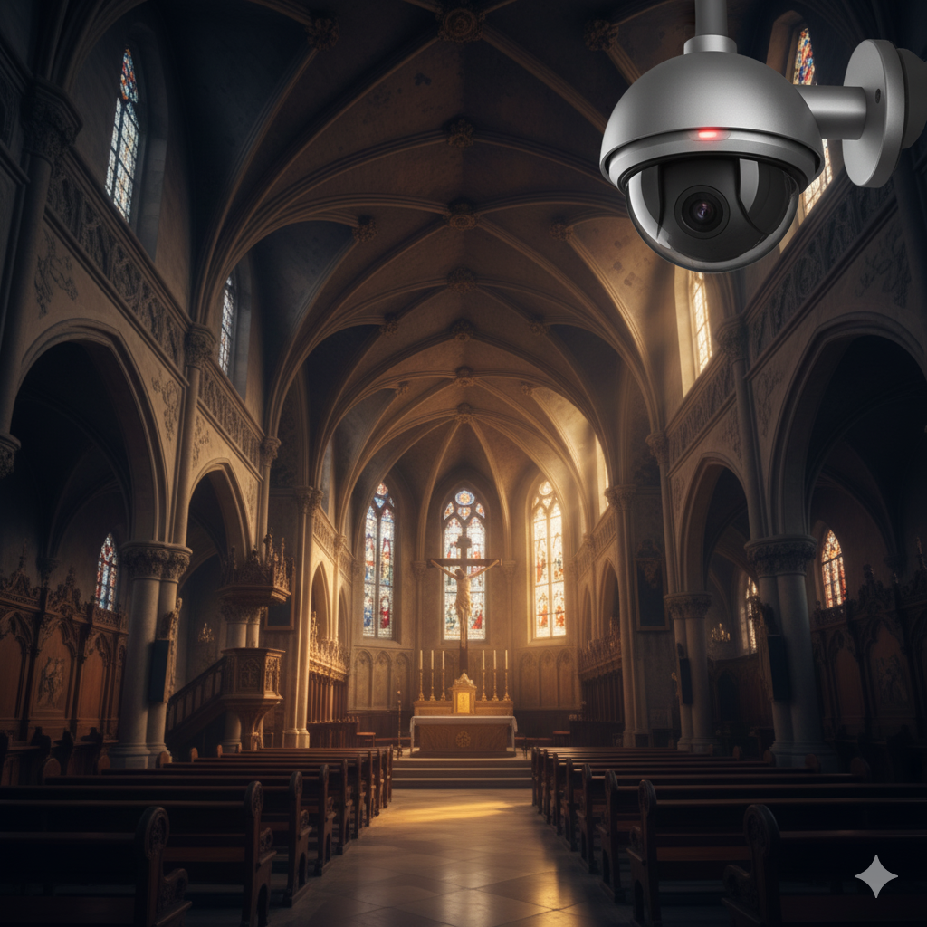 Cámara de seguridad en templo o iglesia